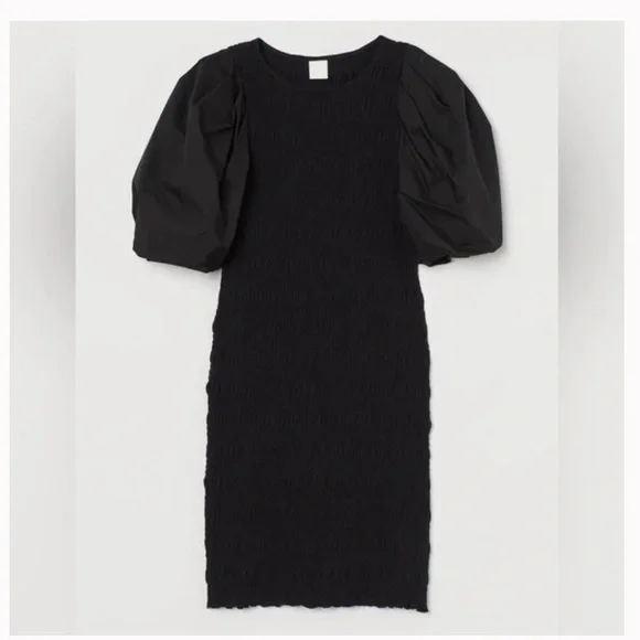 H&M | Dresses | Hm Balloonsleeved Smocked Black Dress | Poshmark